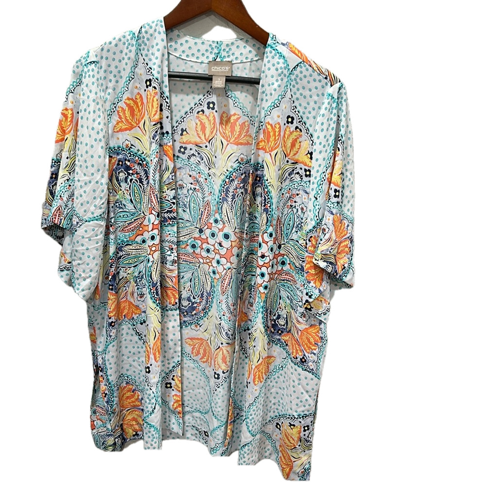Chicos colorful kimono  top size 1 GUC orange and blue colors